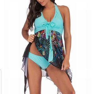 Butterfly Spot Tie Front Halter Tankini Top & Bottoms 5X (European Sizing)
